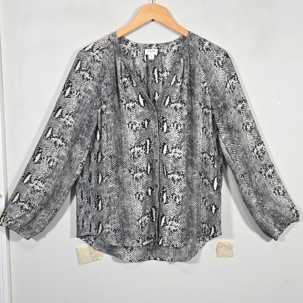 J.Crew Snakeskin Blouse Women S Black White Animal Print Long Sleeve V-Neck Top
